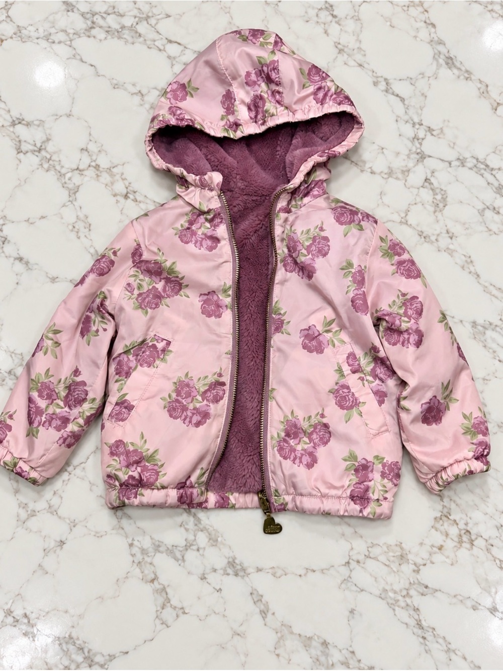 Betsey Johnson Pink Floral Hooded Puffer Jacket
